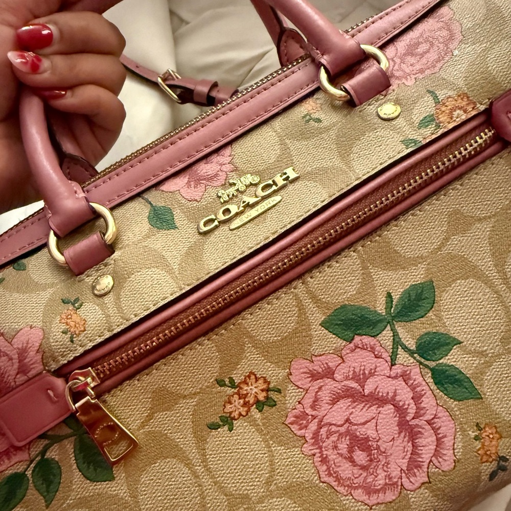 Coach Floral Satchel - Pink and Tan - Picture 3 of 4